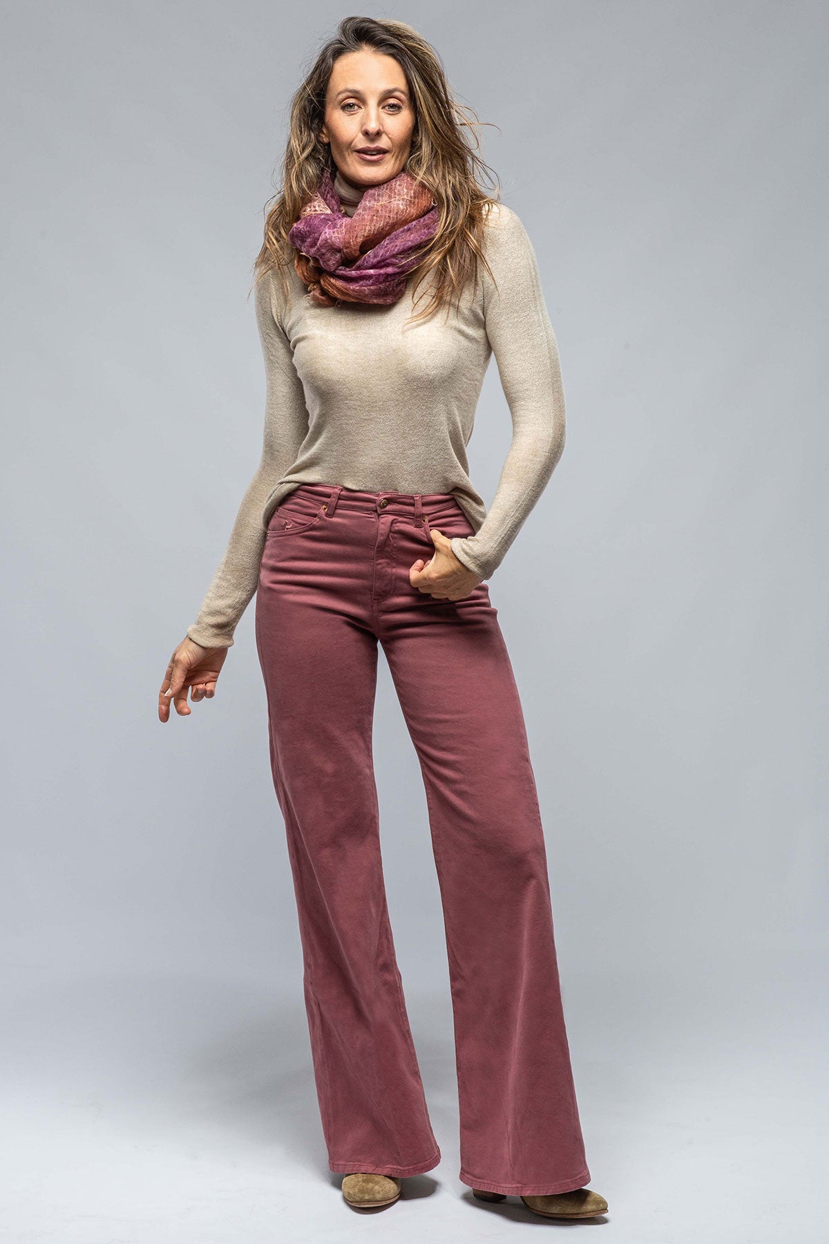 Daphne Brushed Cotton Wide Leg Jean In Dusty Brick | Ladies - Pants - Knit | European Culture