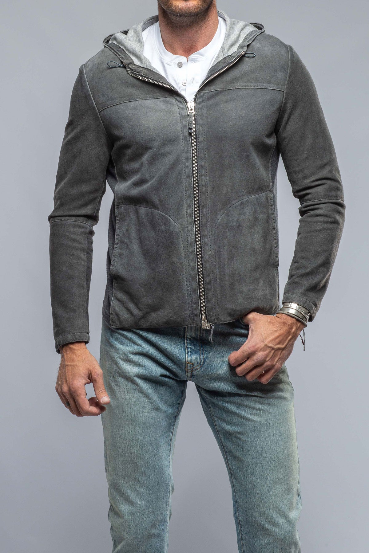 Donnarumma Suede Hoodie In Charcoal