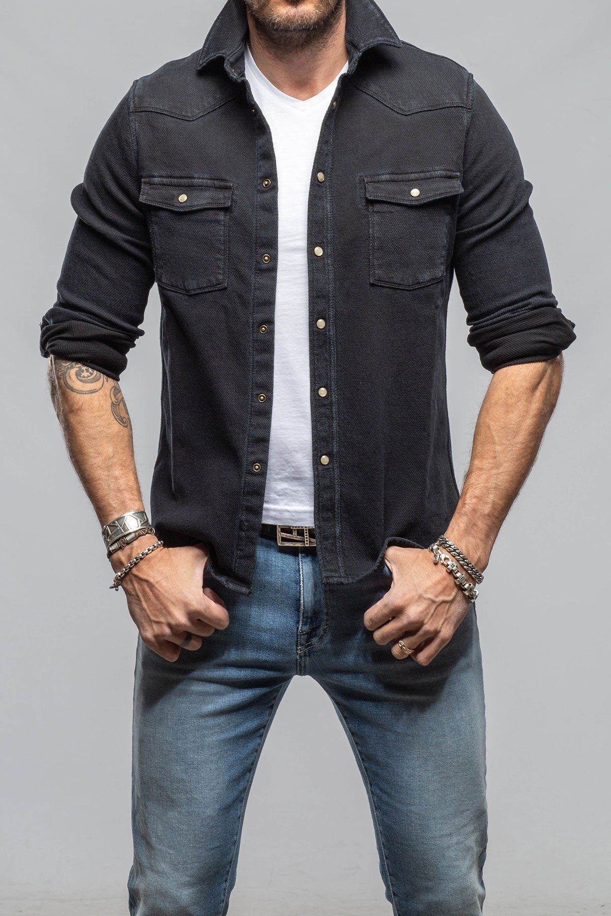 Cutter Knit Snap Shirt In Nero
