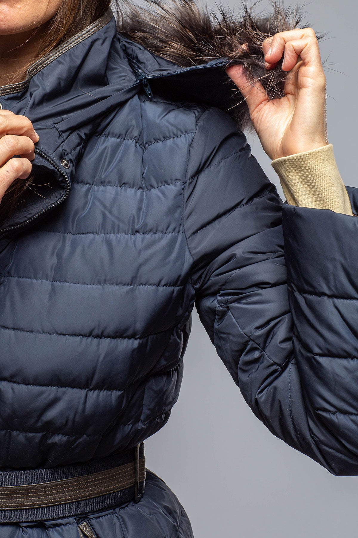 Thalia Long Goose Down Coat In Navy