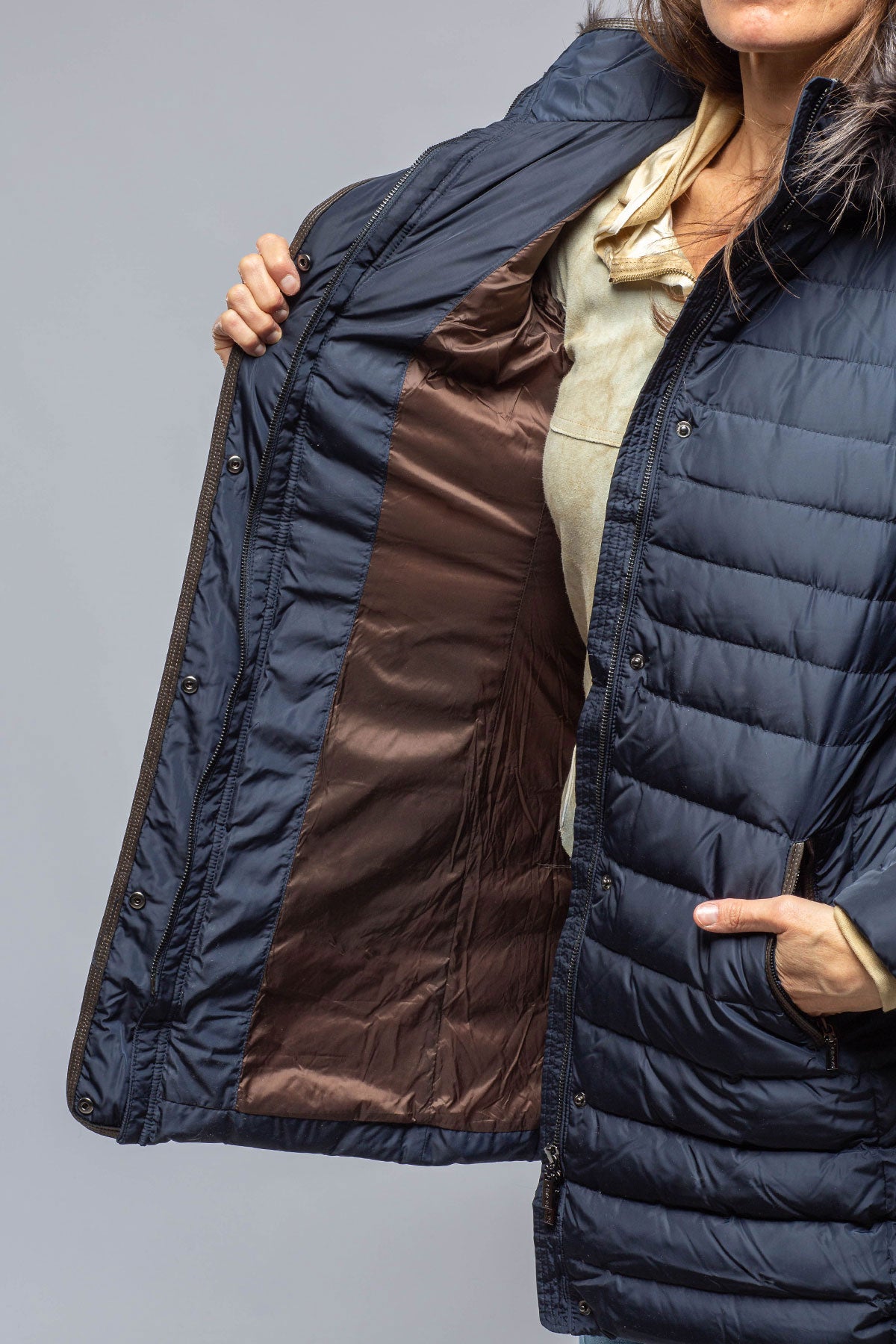 Thalia Long Goose Down Coat In Navy