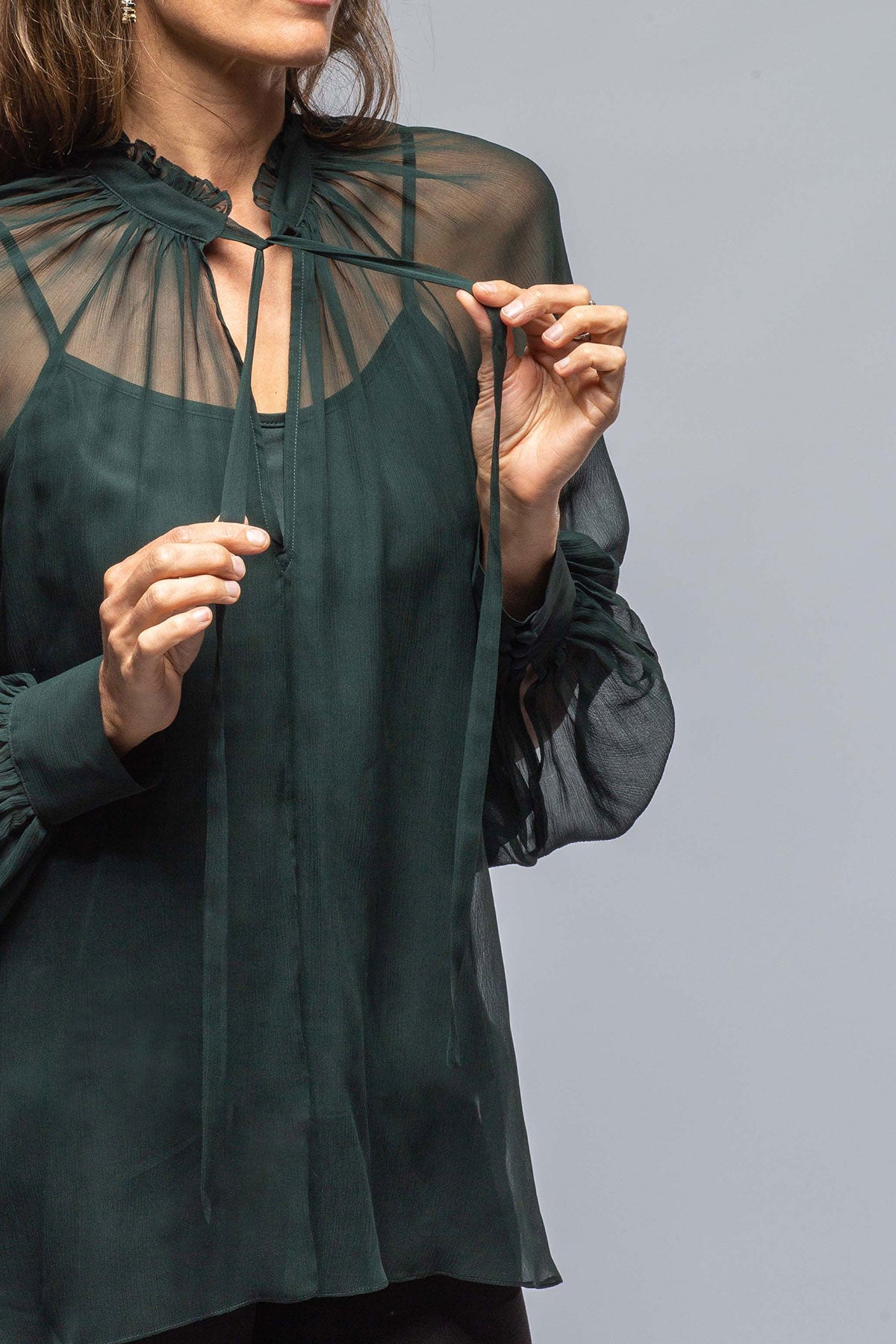 VOZ Bishop Sleeve Blouse In Forest Silk Chiffon Ladies - Blouses