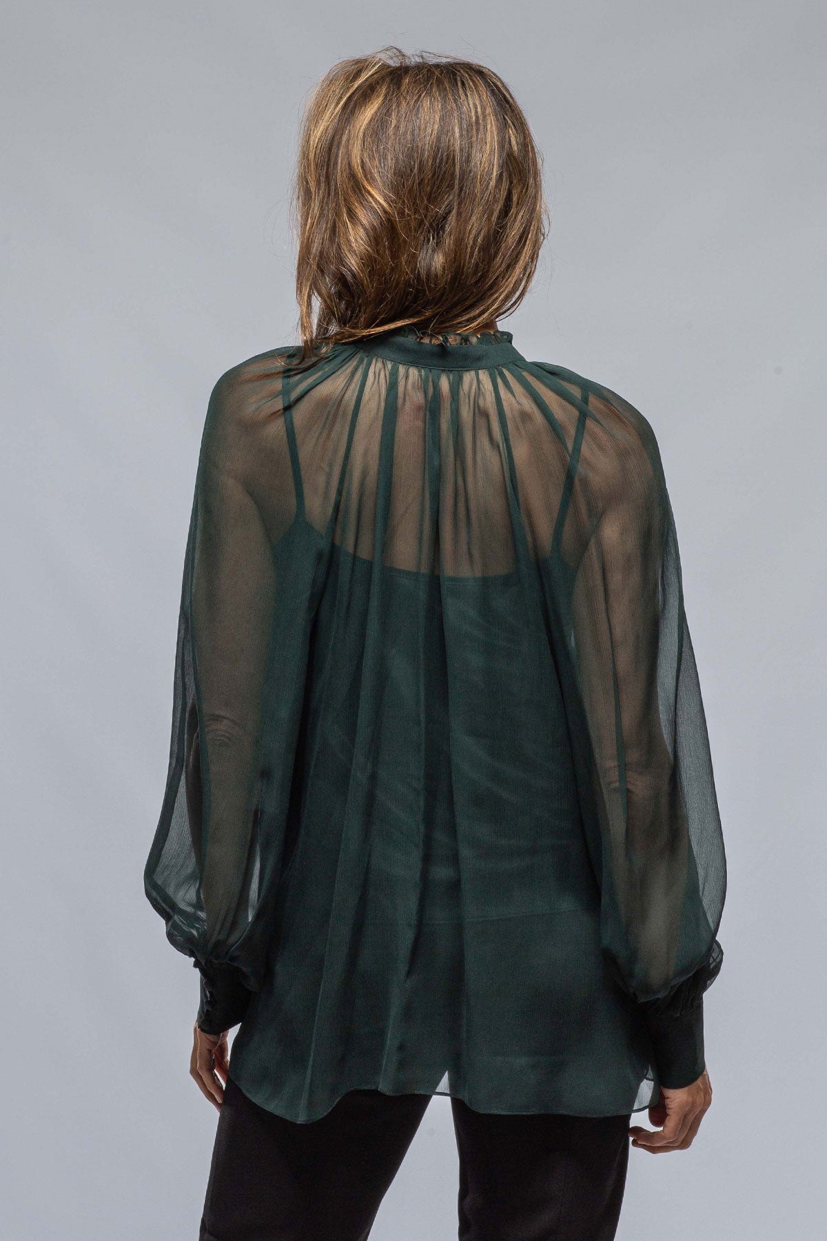 VOZ Bishop Sleeve Blouse In Forest Silk Chiffon Ladies - Blouses