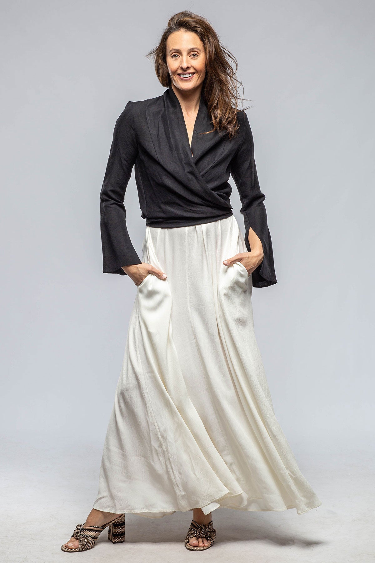 VOZ Myana Wrap Linen Blouse In Black Ladies - Blouses