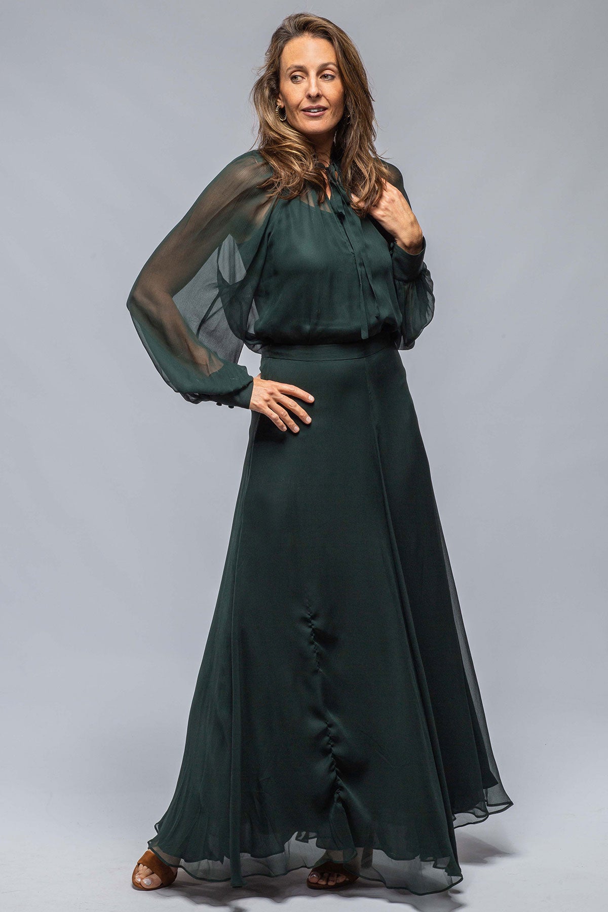 VOZ Sylvita Dbl Layer Silk Crinkle Chiffon Skirt In Forest Ladies - Skirts