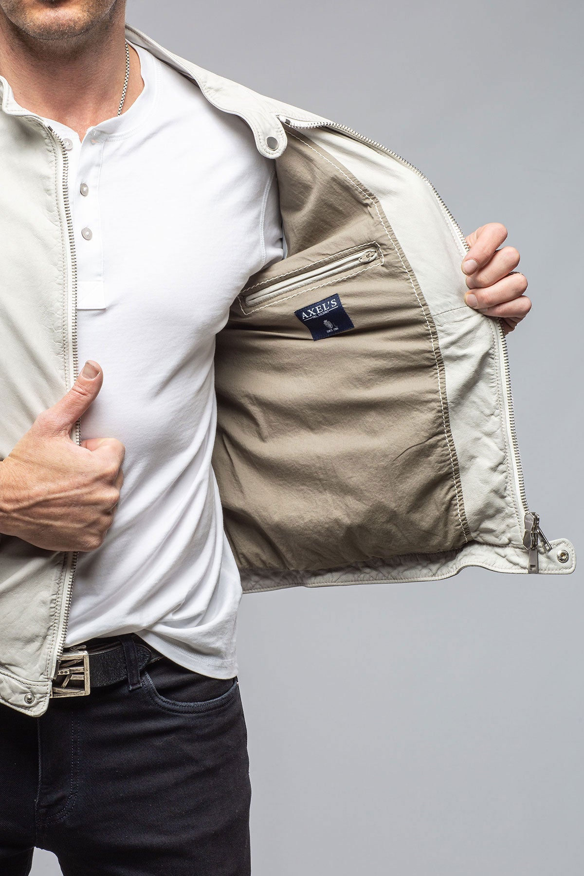 Scout Moto Jacket In White | Mens - Outerwear - Leather | Gimo's