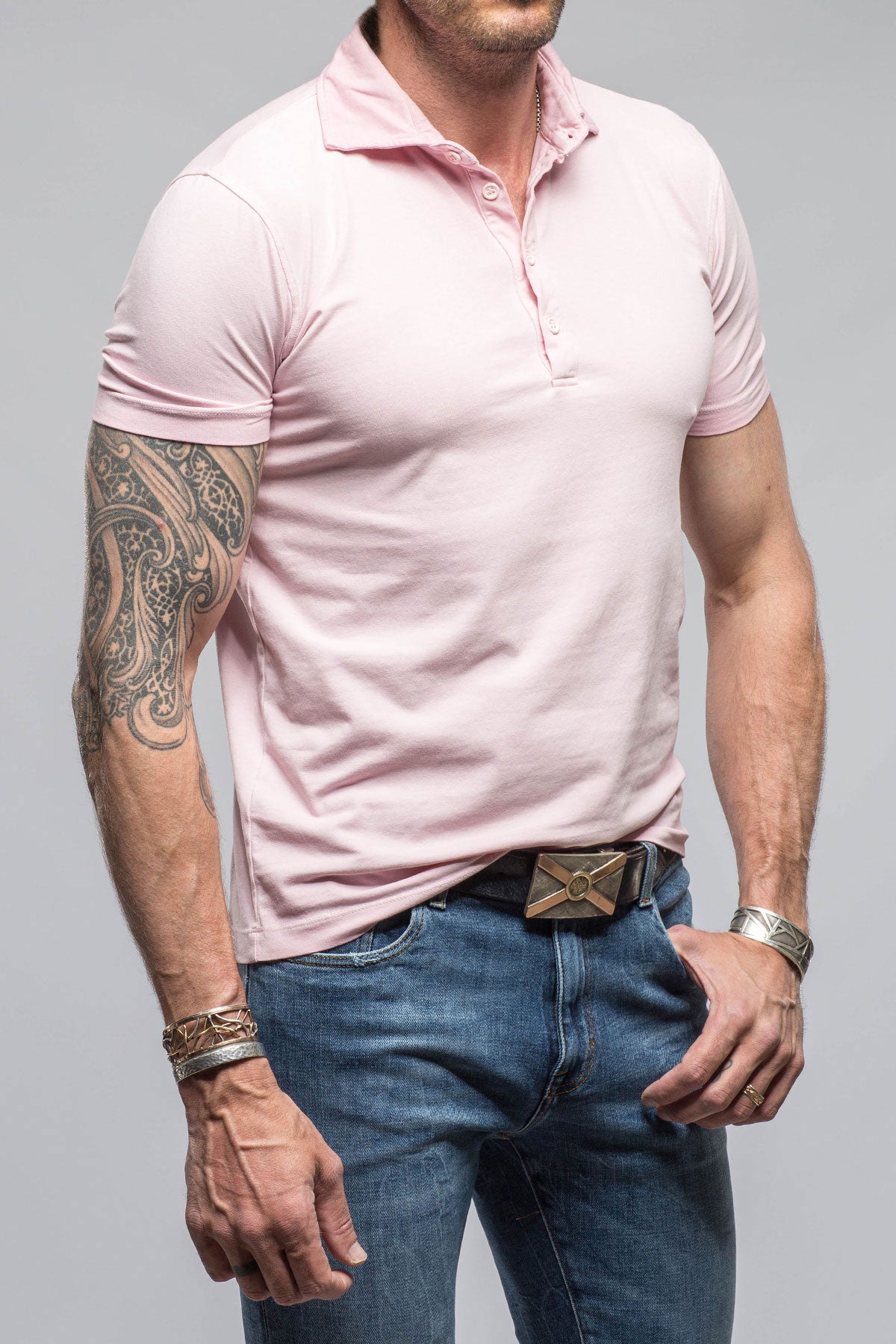 Toulour SS Woven Polo in Pink | Mens - Shirts - Polos | Dune