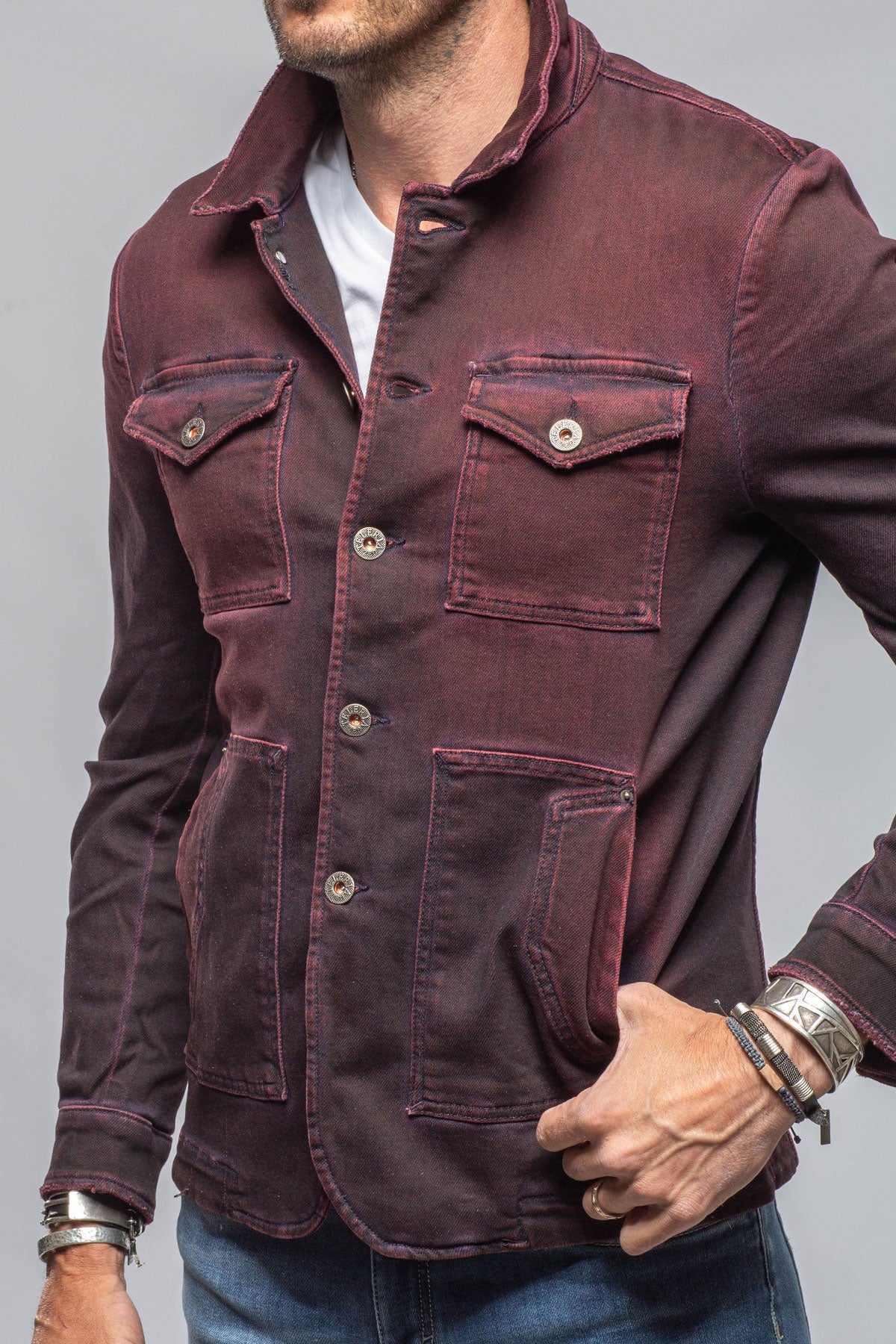 Chase Denim Jacket In Bordeaux | Mens - Outerwear - Overshirts | Teleria Zed