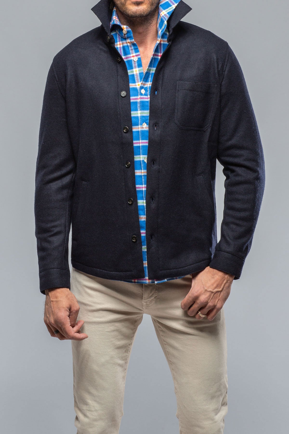 Sooter Cashmere Shirt In Navy | Mens - Sweaters | Baldassari