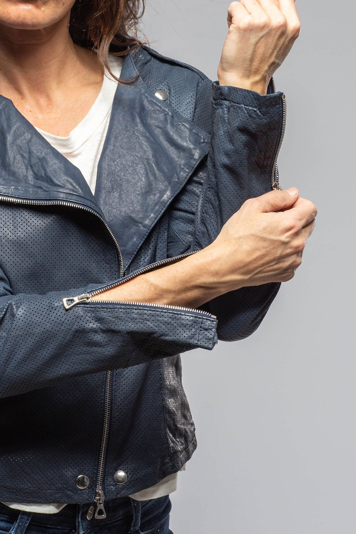 Chrissie Perforated Leather Side Zip | Ladies - Outerwear - Leather | Axels