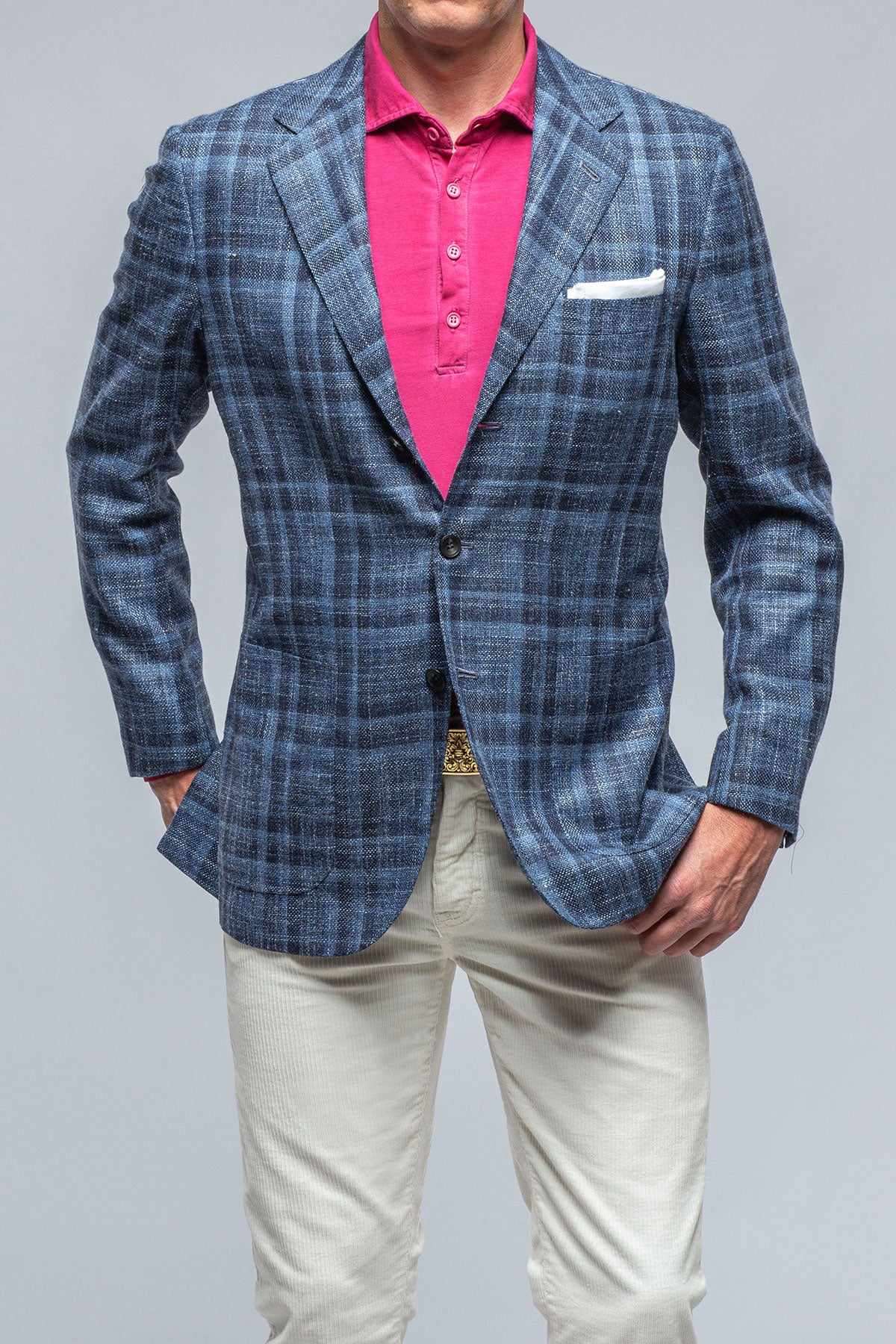 Le Barroux Blue and Navy Dark Check Jacket | Mens - Tailored - Sport Coats | Kiton