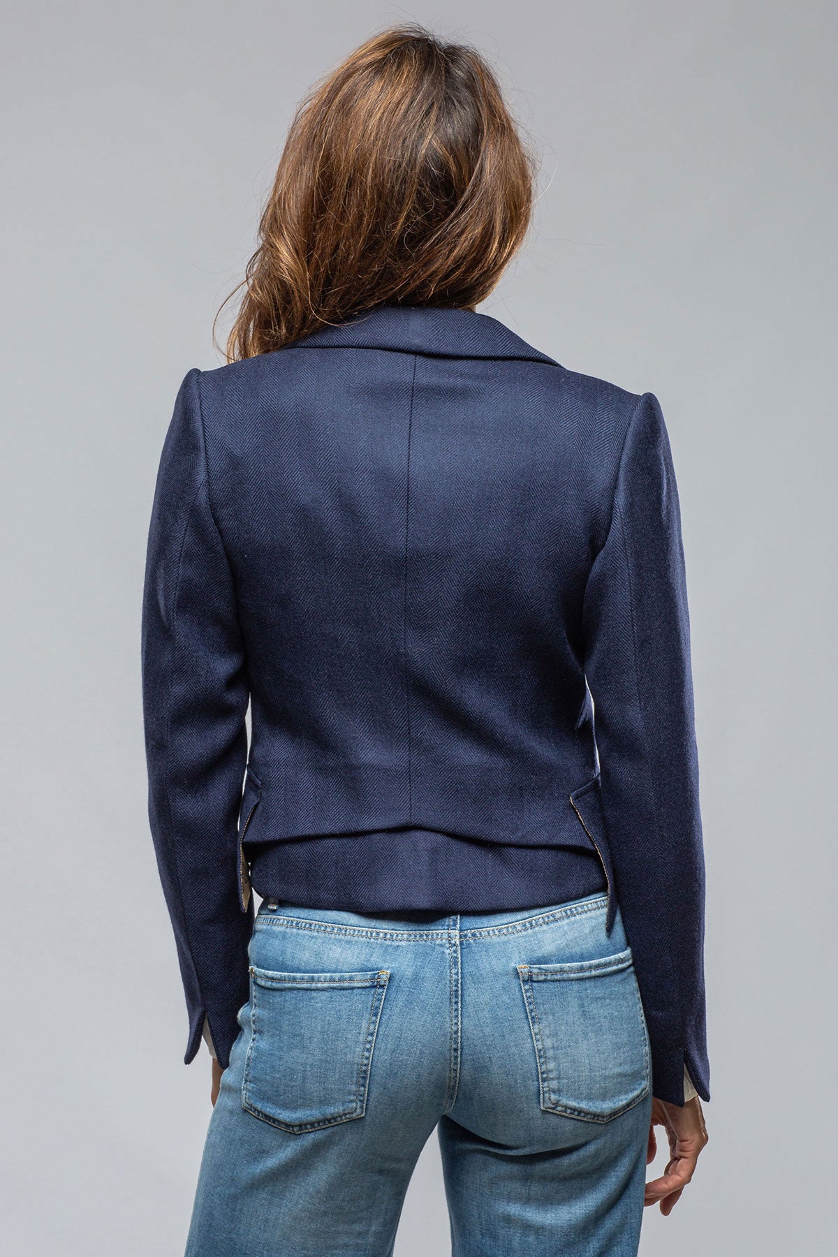 Verdi Cropped Jacket In Blue Herringbone