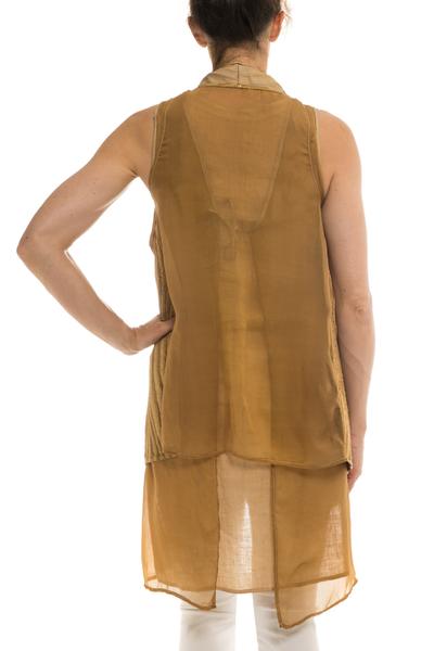 Kalahari Leather/Chiffon Vest in Desert | Ladies - Tops | Dune