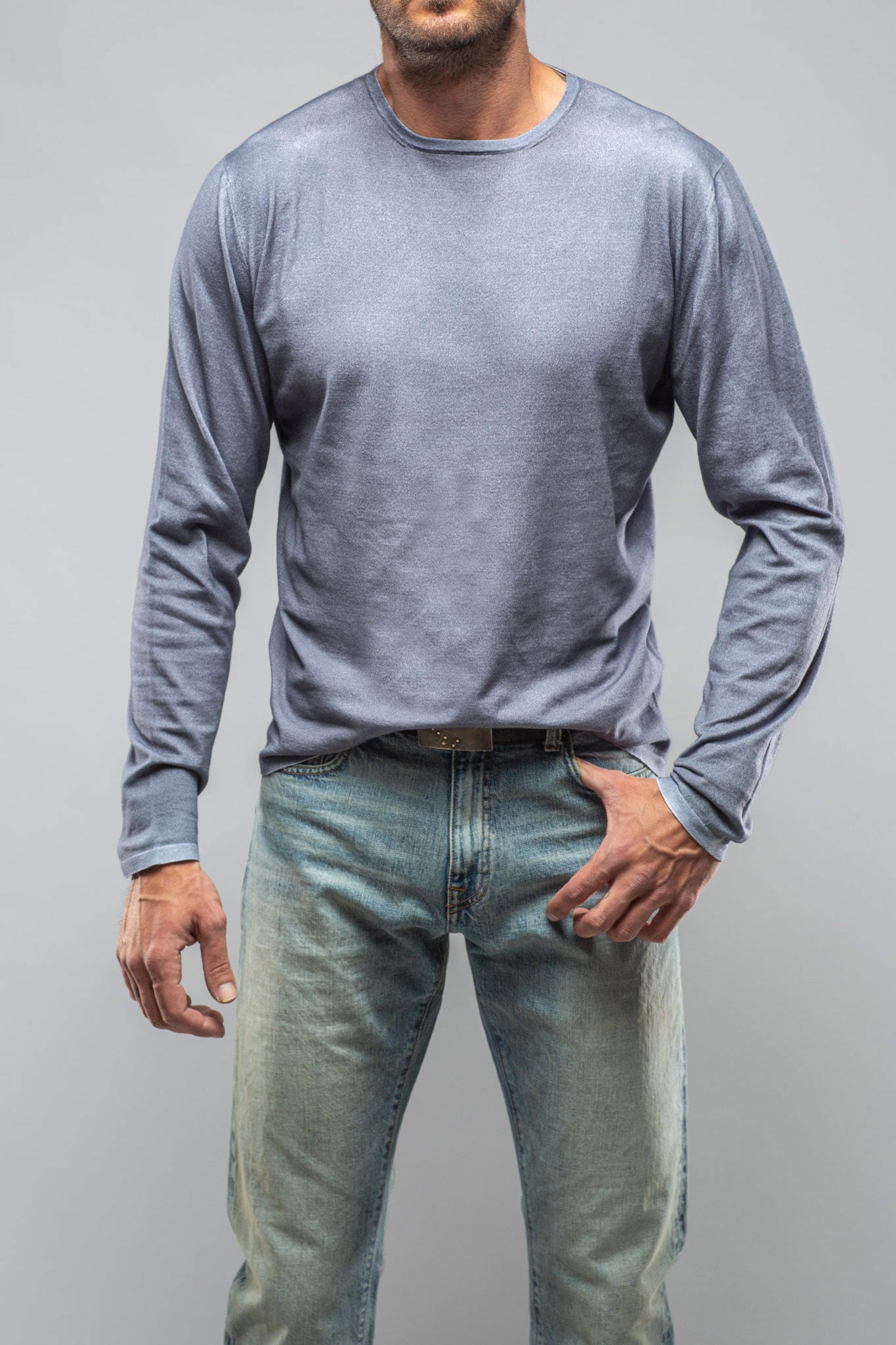 Charleston Stretch Crew Neck In Steel | Mens - Sweaters | Dune