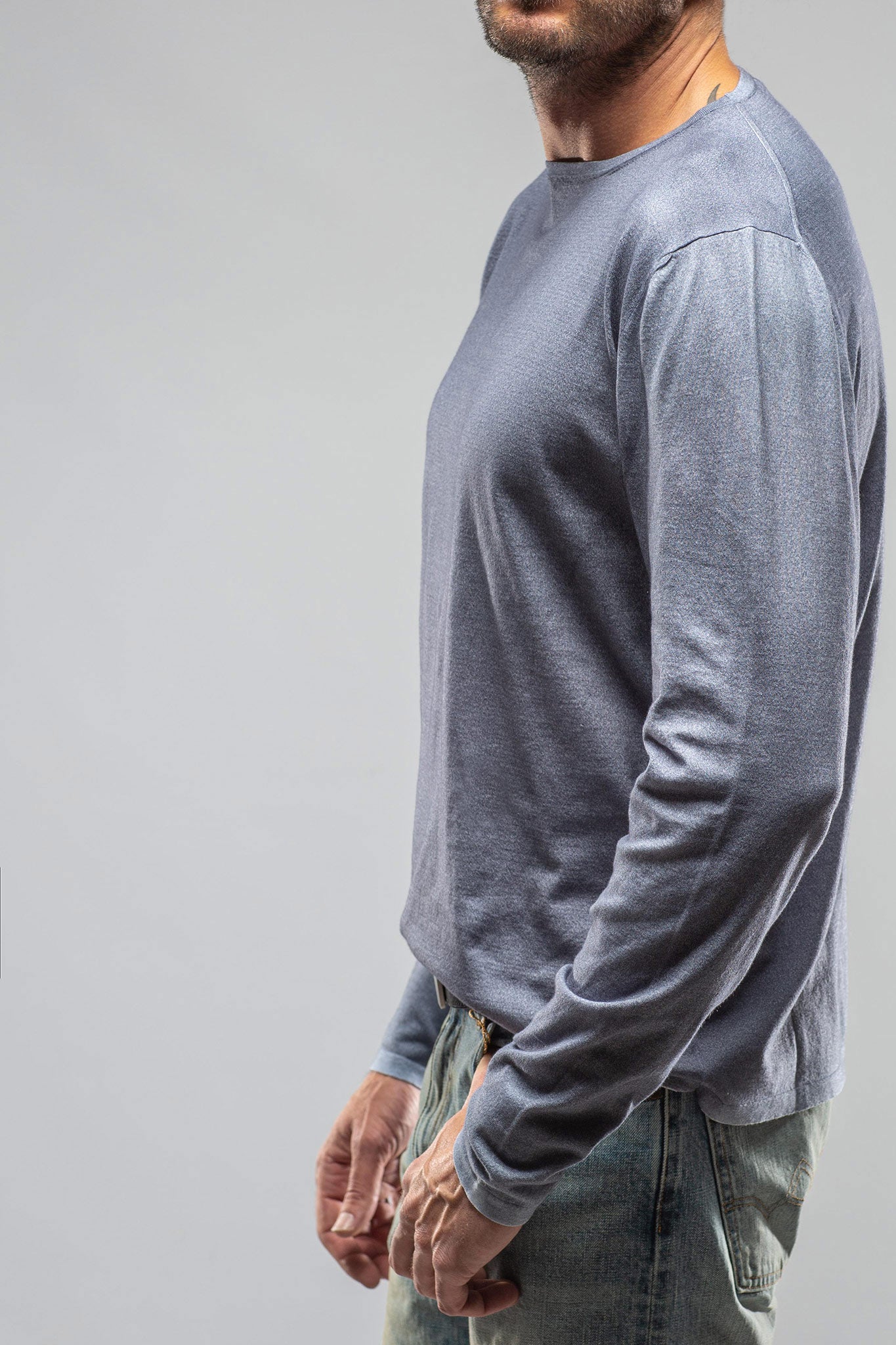 Charleston Stretch Crew Neck In Steel | Mens - Sweaters | Dune