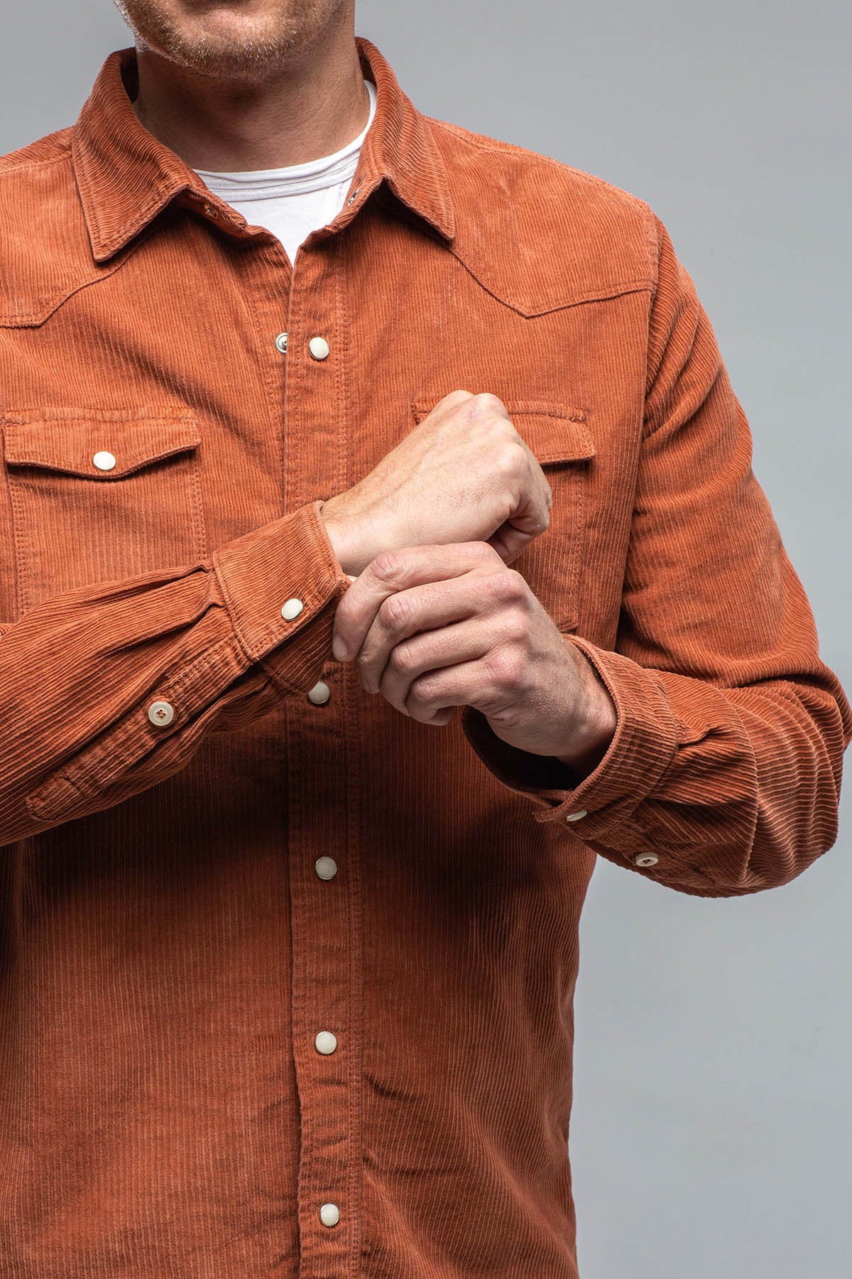 Axel's Premium Denim Brooks Corduroy Snap Shirt In Coccio Mens - Snap Shirts