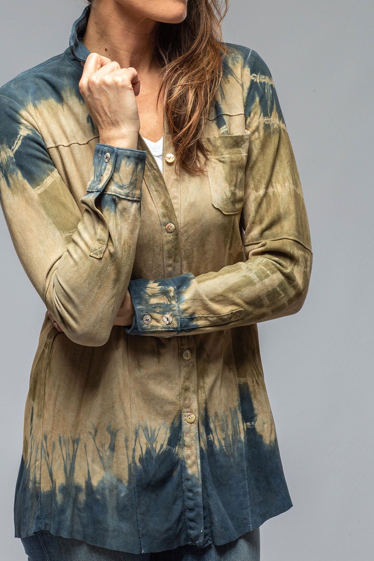 Olivia Canyon Tie Dye Long Suede Shirt | Ladies - Outerwear - Leather | Roncarati