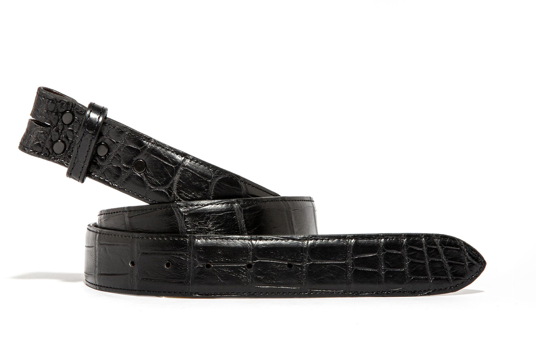 Chacon Black Alligator Matte Strap Belts And Buckles - Belts