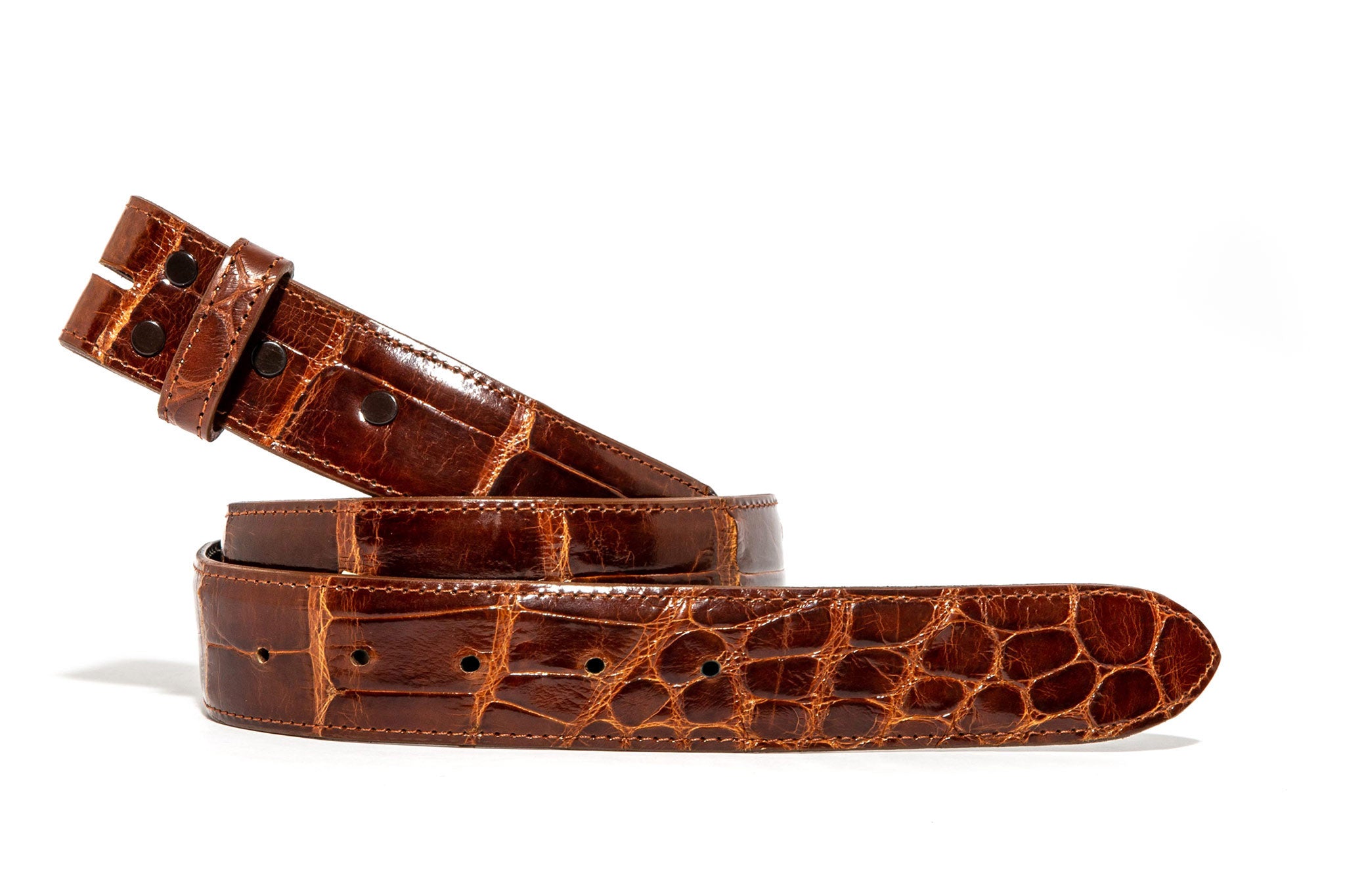 Chacon Cognac Alligator Classic Strap Belts And Buckles - Belts