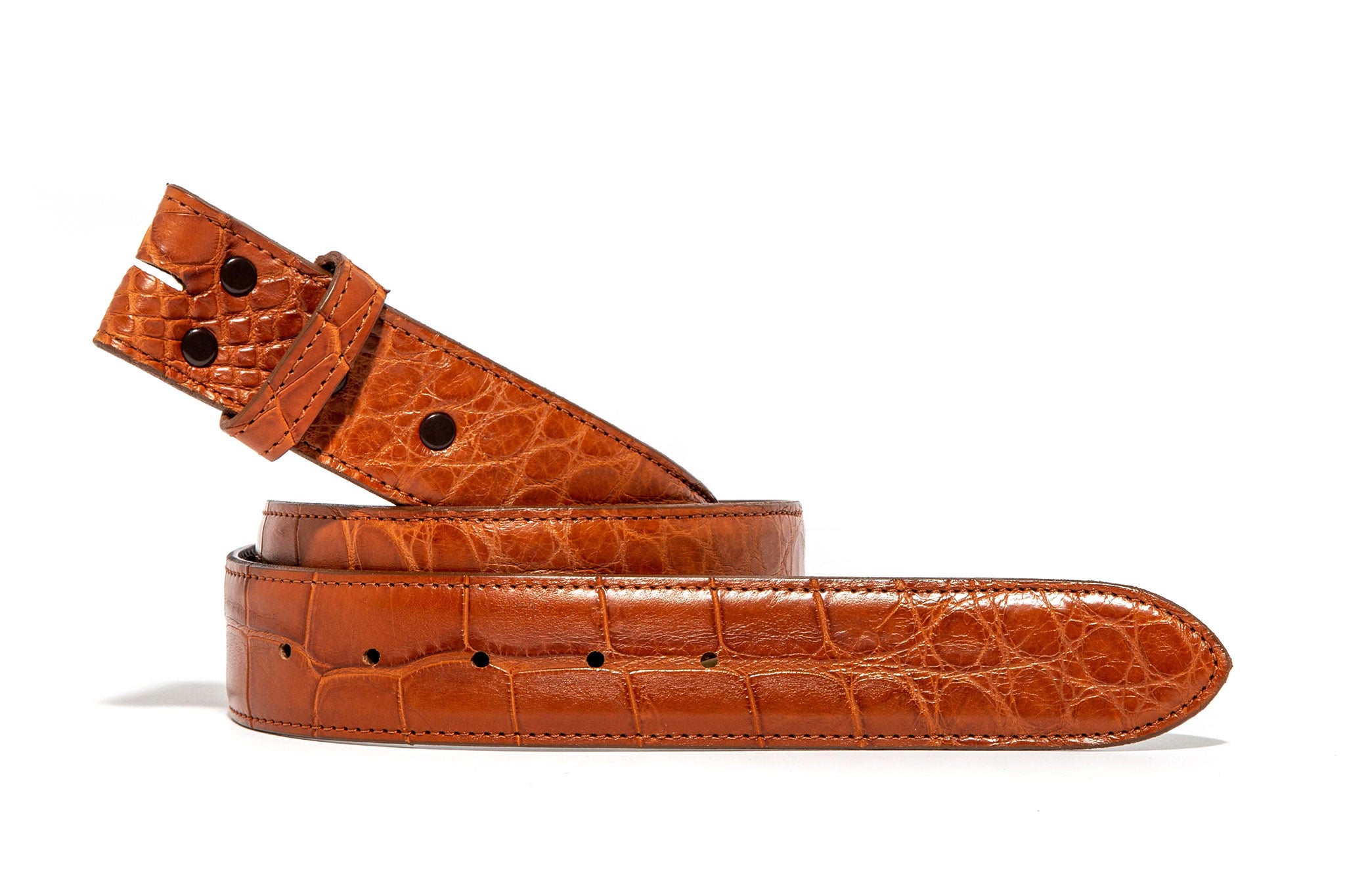 Chacon Cognac Alligator Matte Strap Belts And Buckles - Belts