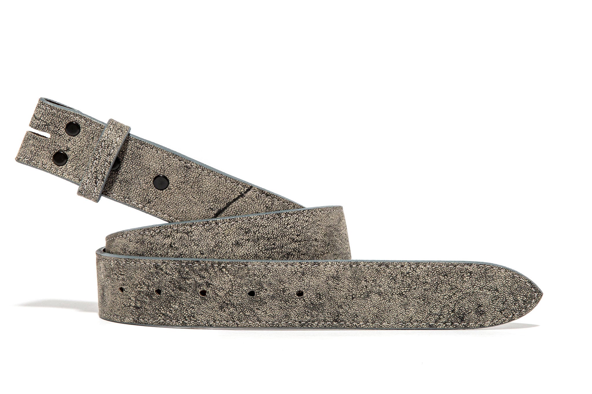Chacon Distressed Grey Wildebeest Strap Belts And Buckles - Belts