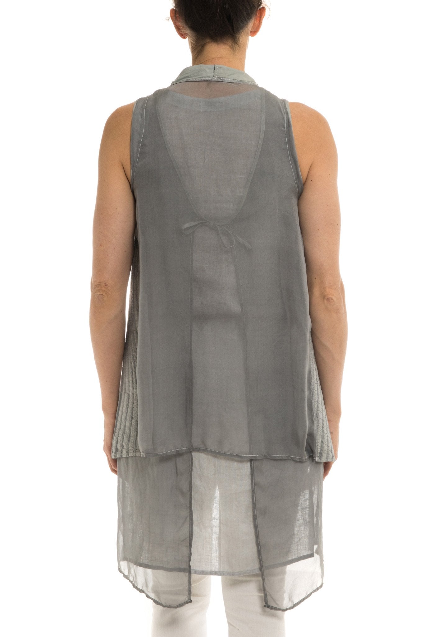 Kalahari Leather/Chiffon Vest in Pearl | Ladies - Tops | Dune