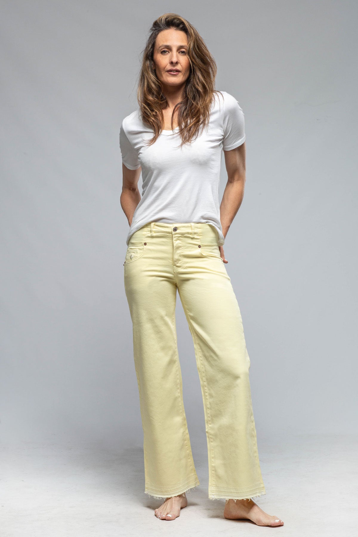 European Culture Elisa Open Hem Jean in Pale Yellow Ladies - Pants - Jeans