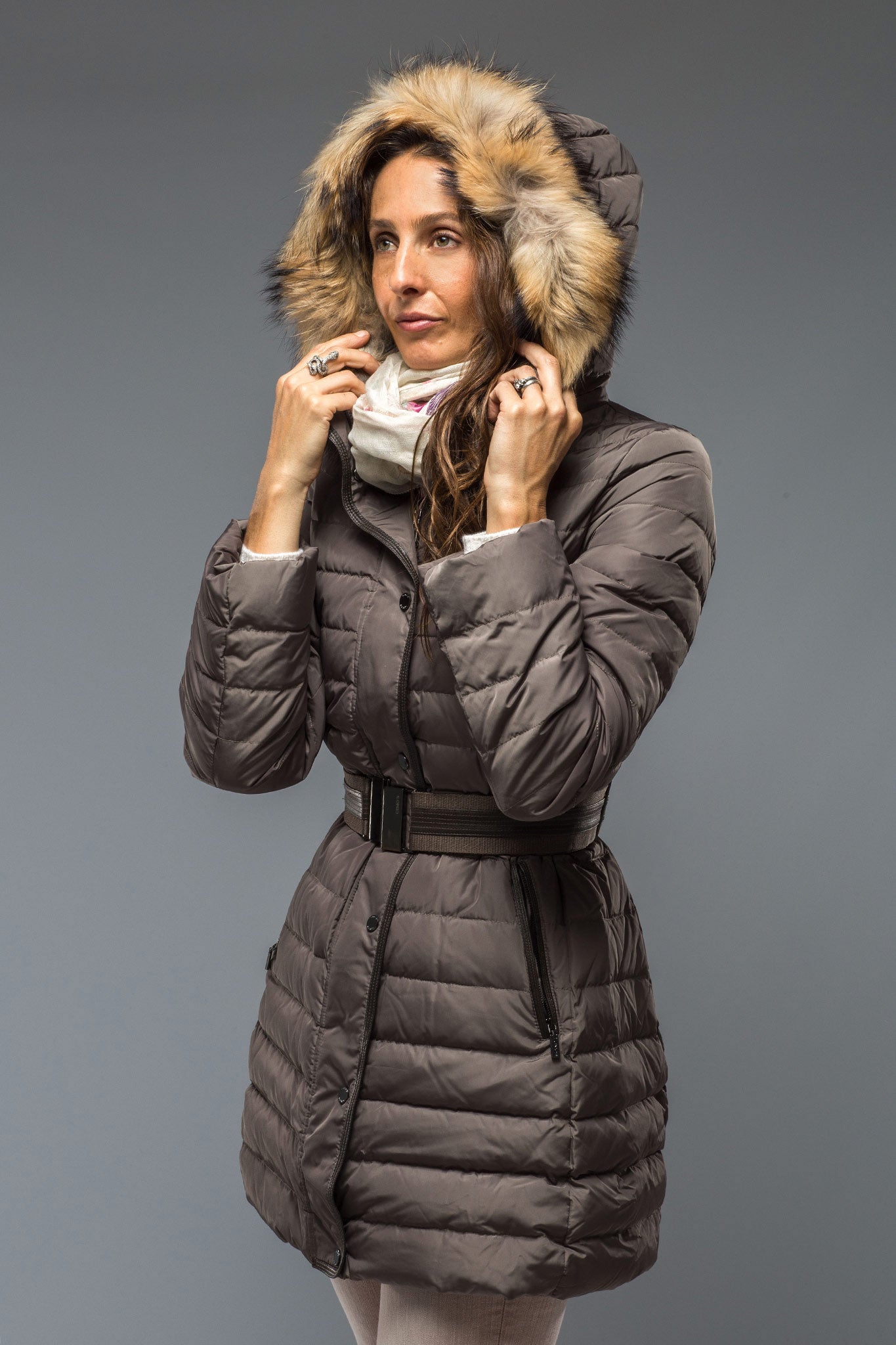 Gimo's Thalia Long Down Coat In Metalic Warehouse - Ladies - Outerwear - Cloth