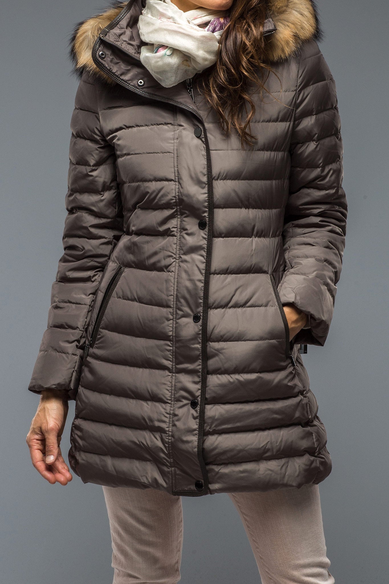 Gimo's Thalia Long Down Coat In Metalic Warehouse - Ladies - Outerwear - Cloth