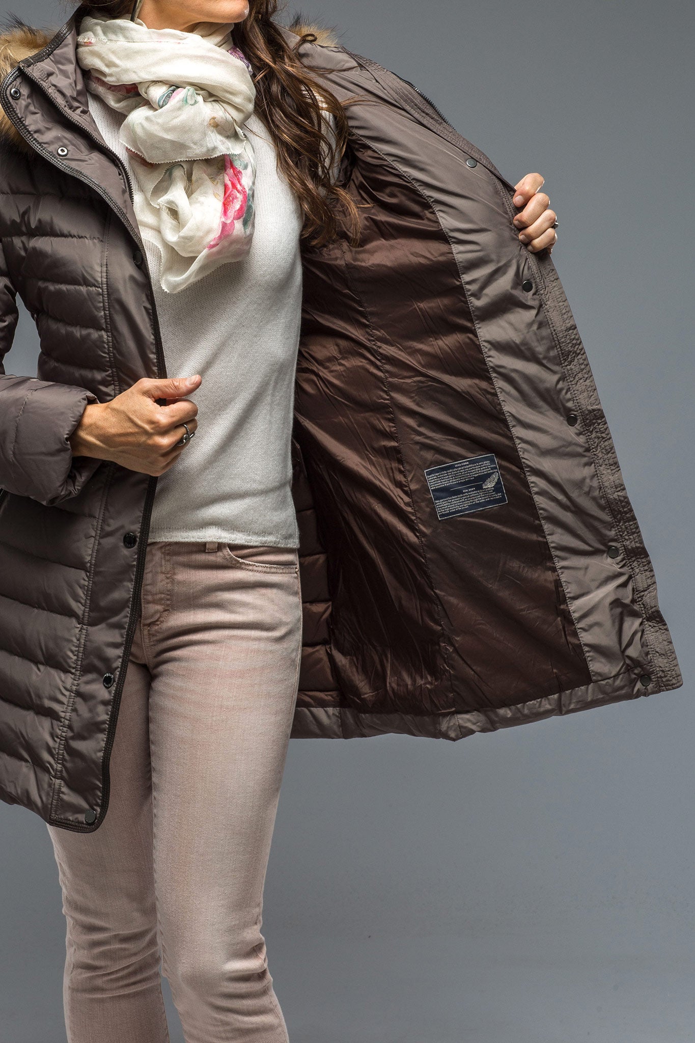 Gimo's Thalia Long Down Coat In Metalic Warehouse - Ladies - Outerwear - Cloth