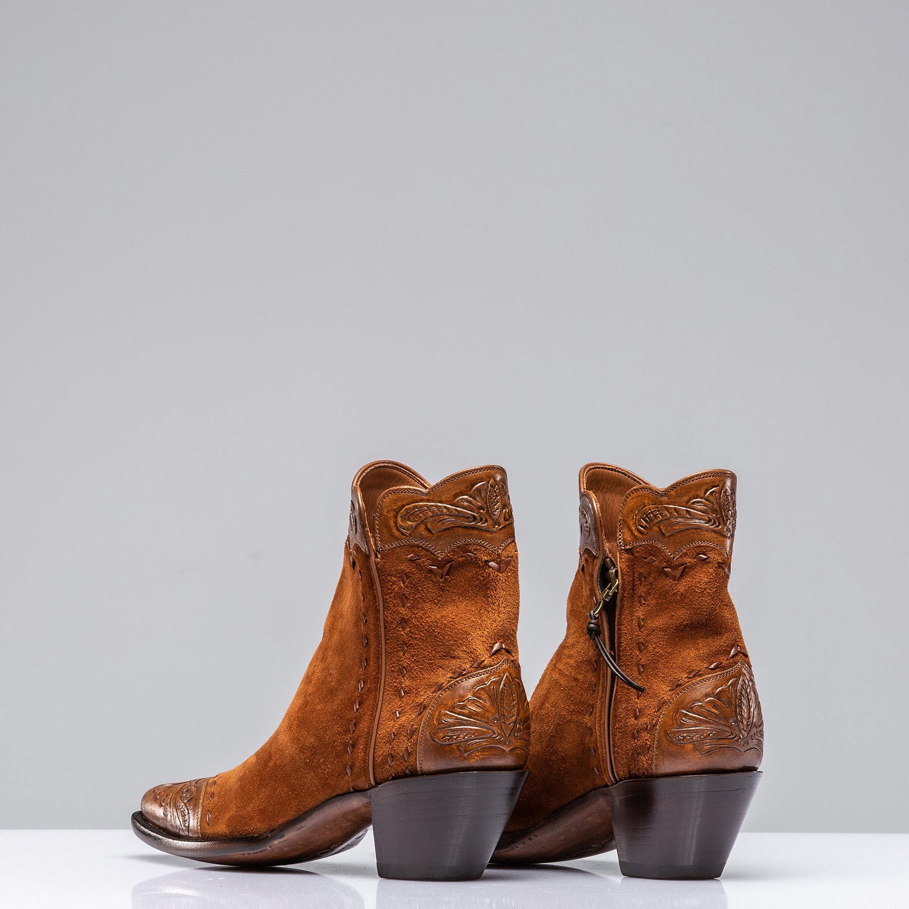 Stallion Boots Hand Tooled Calfskin on Suede Zorro Ladies - Cowboy Boots