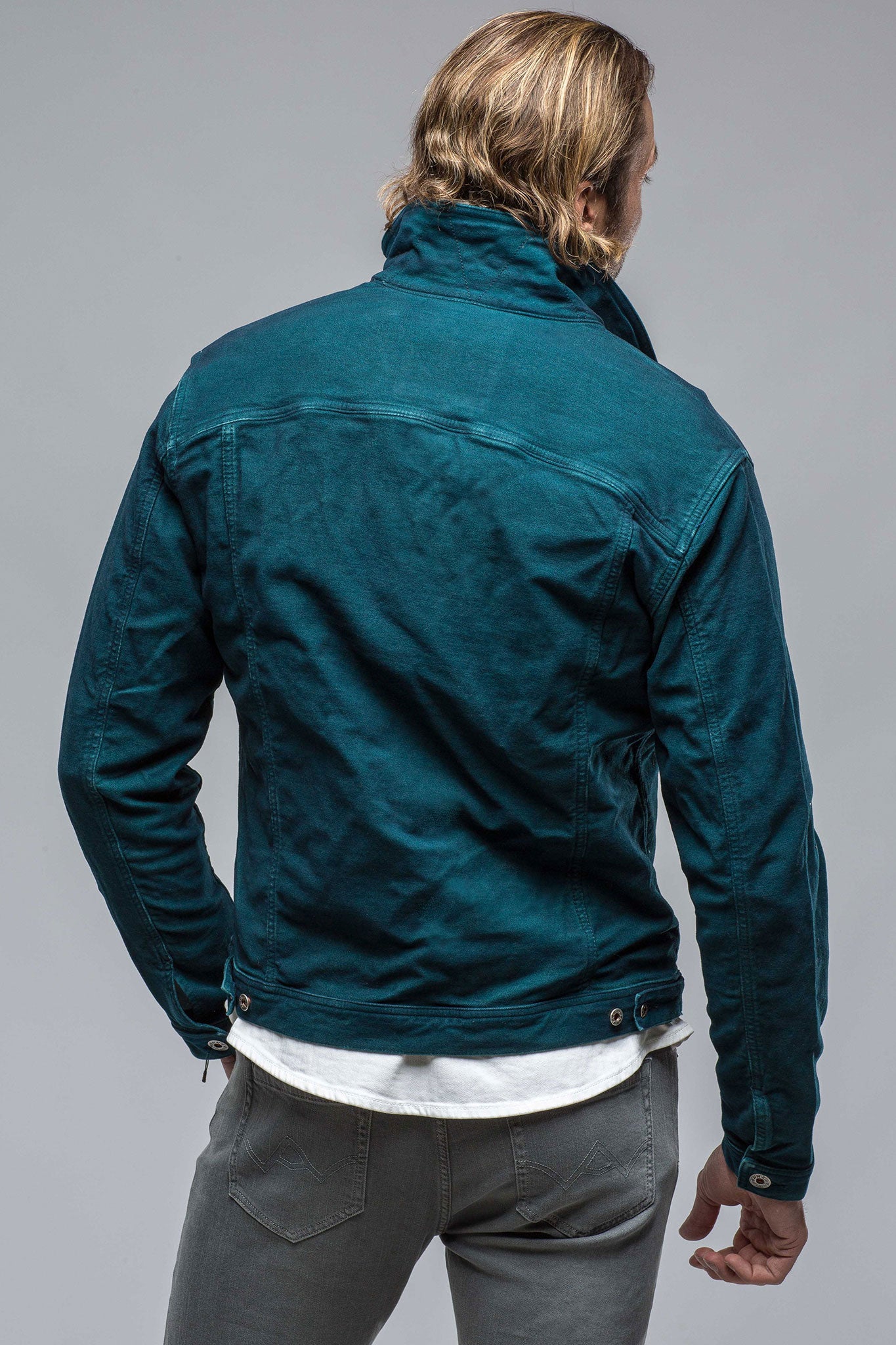 Teleria Zed Walker Moleskin Jean Jacket In Petrolio/Blue Mens - Outerwear - Overshirts