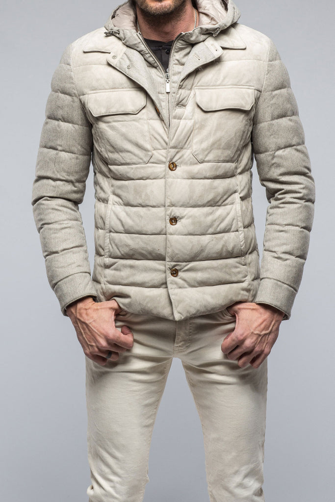 Marcello Suede Down Puffer | Samples - Mens - Outerwear - Leather