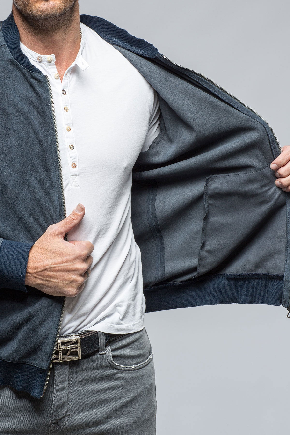 Banks Suede Baseball Jacket | Samples - Mens - Outerwear - Leather | DiBello