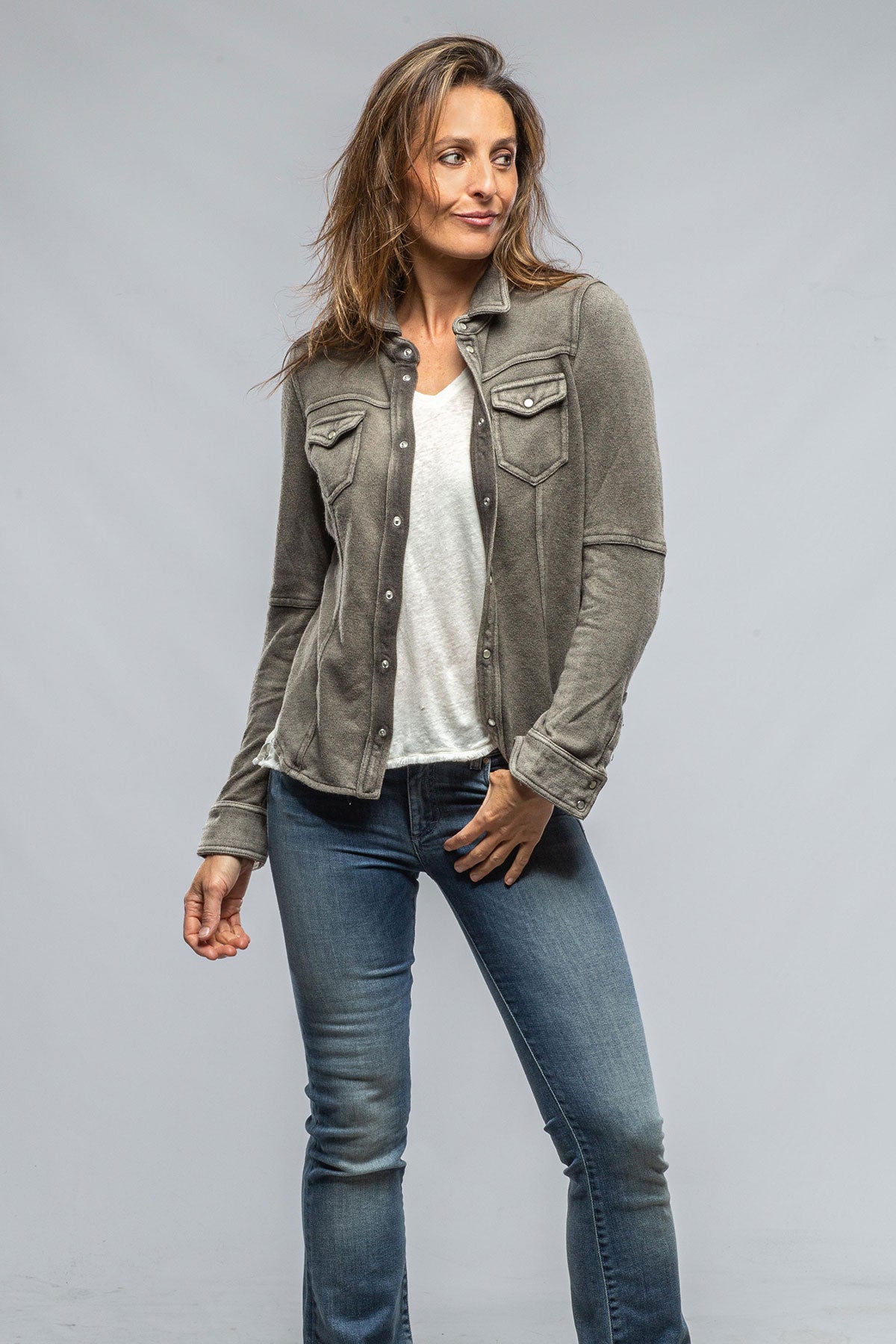 Teton Snap Over-Shirt In Grey | Ladies - Tops | Axels Premium Denim