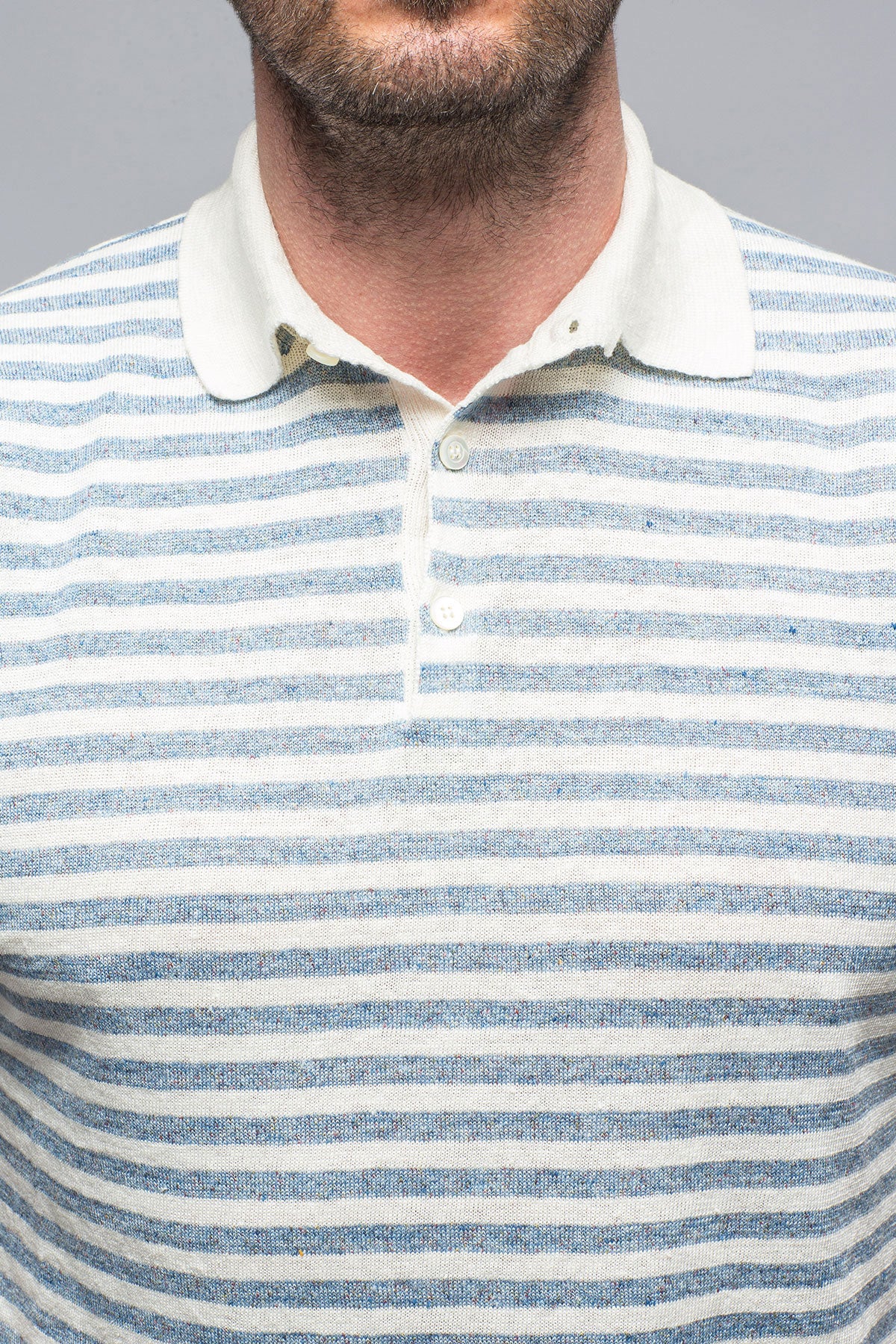 Cosimo Striped Linen Polo in Blue | Mens - Shirts - Polos | Baldassari