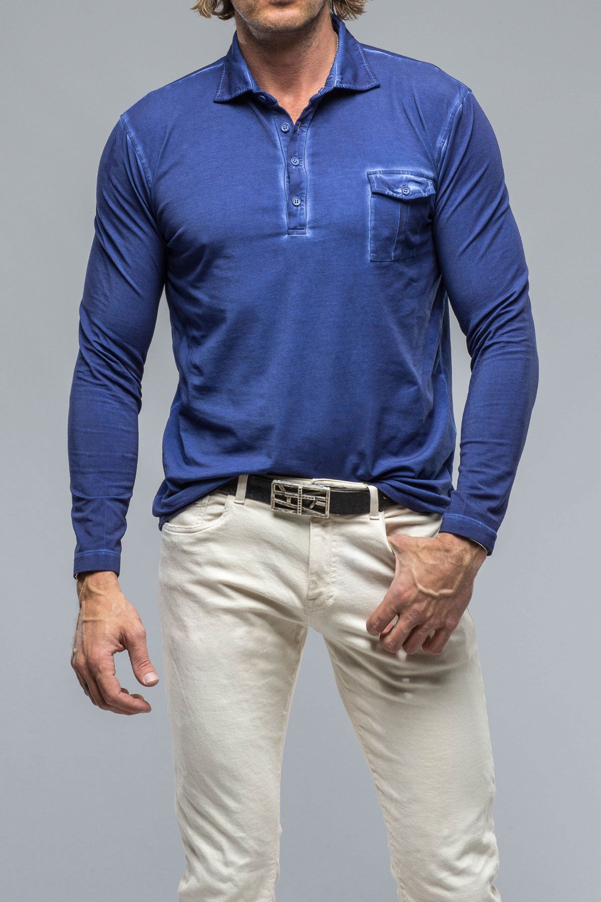 Cafe Paco LS Polo Shirt in Azure | Mens - Shirts - Polos | Dune