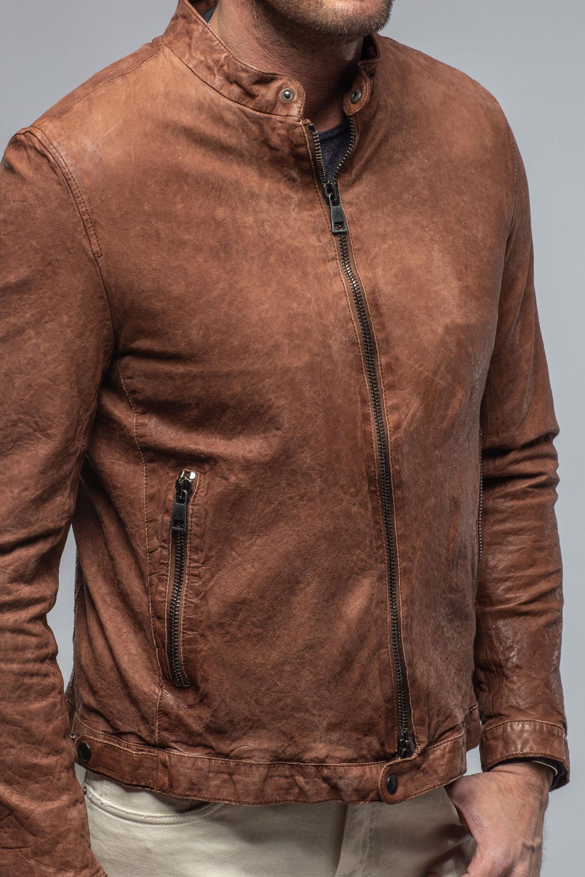 Cherto Waxed Moto In Cognac | Mens - Outerwear - Leather | Gimo's
