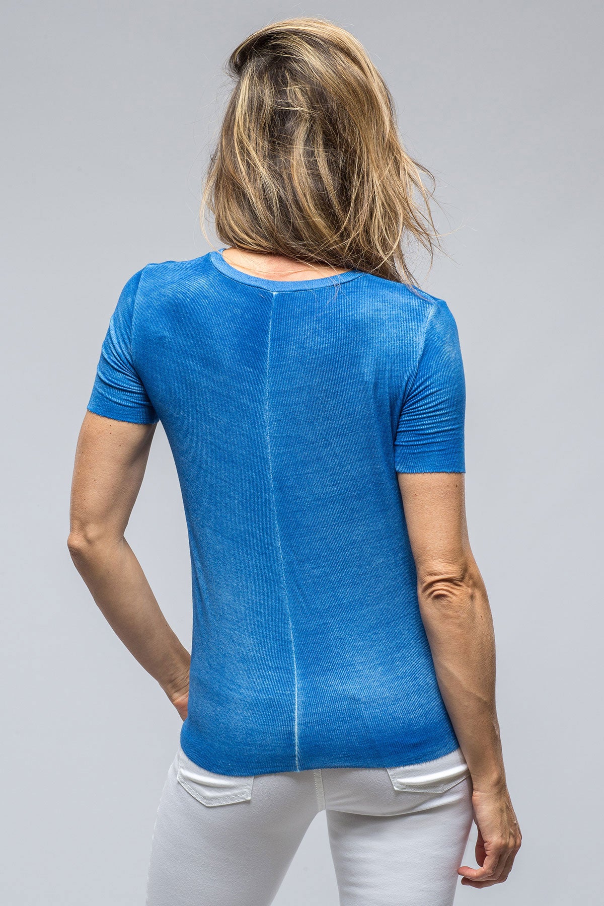 Nina Round Neck Ribbed T-Shirt In Gentian Blue | Ladies - Tops | Avant Toi