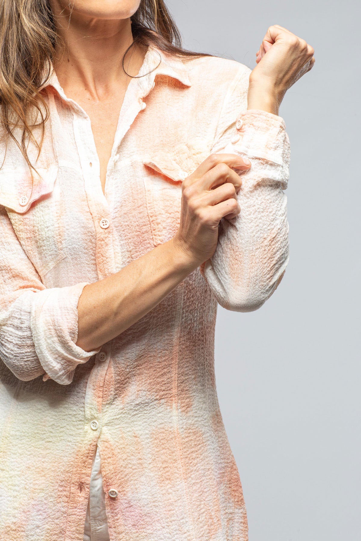 Carol Crepe Cotton Long Shirt In Pink Tie Dye | Ladies - Tops | Dune