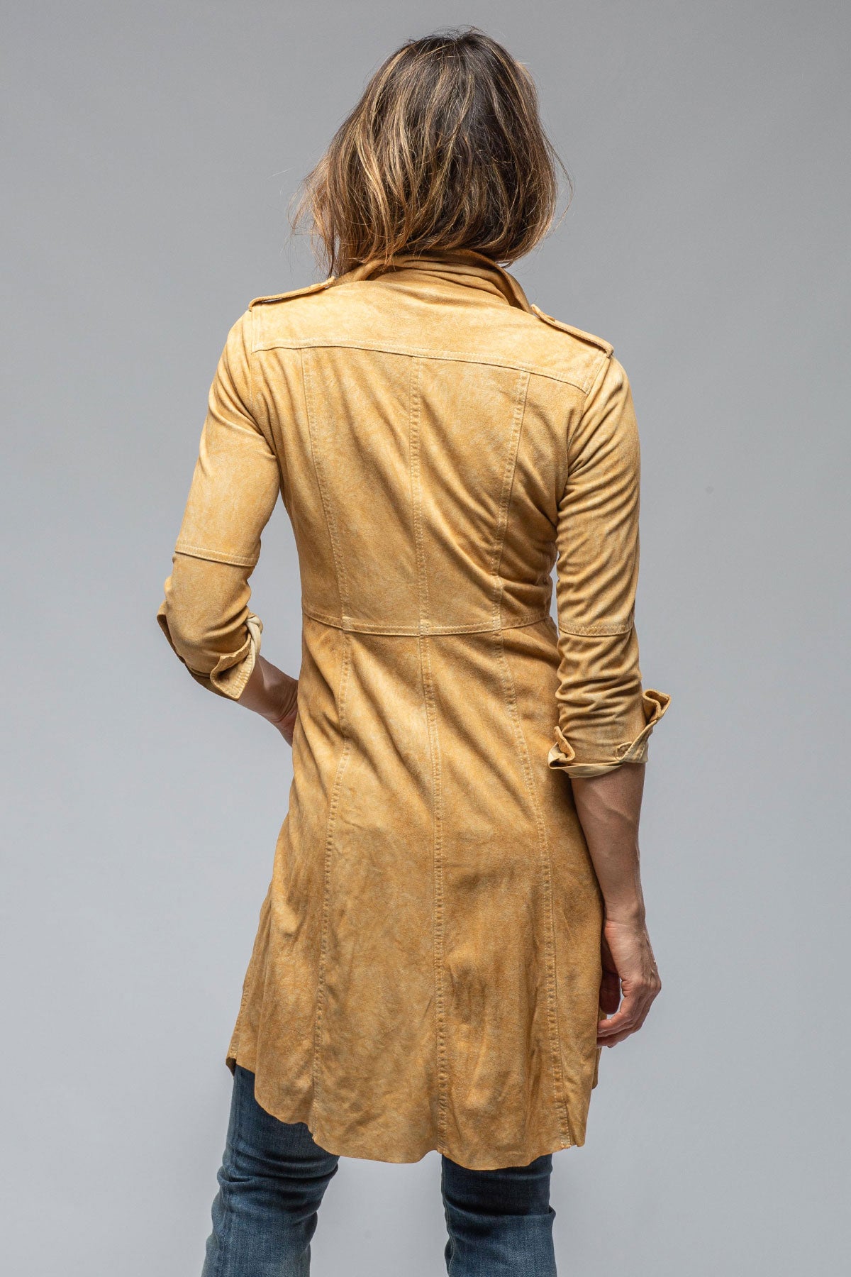 Savannah Long Leather Shirt/Dress in Ocra | Ladies - Outerwear - Leather | Roncarati