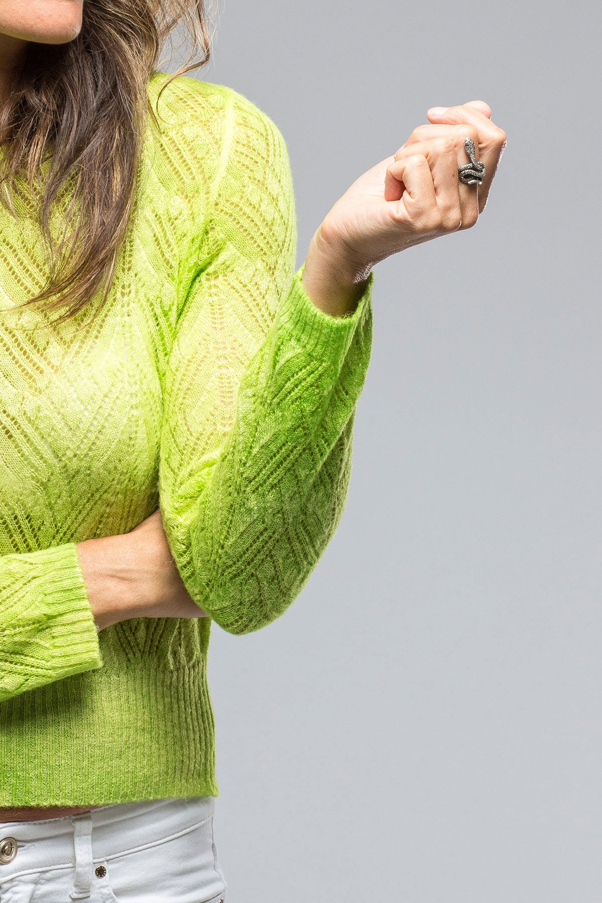 Serena Leaf Pattern Crew In Citronella | Ladies - Sweaters | Avant Toi