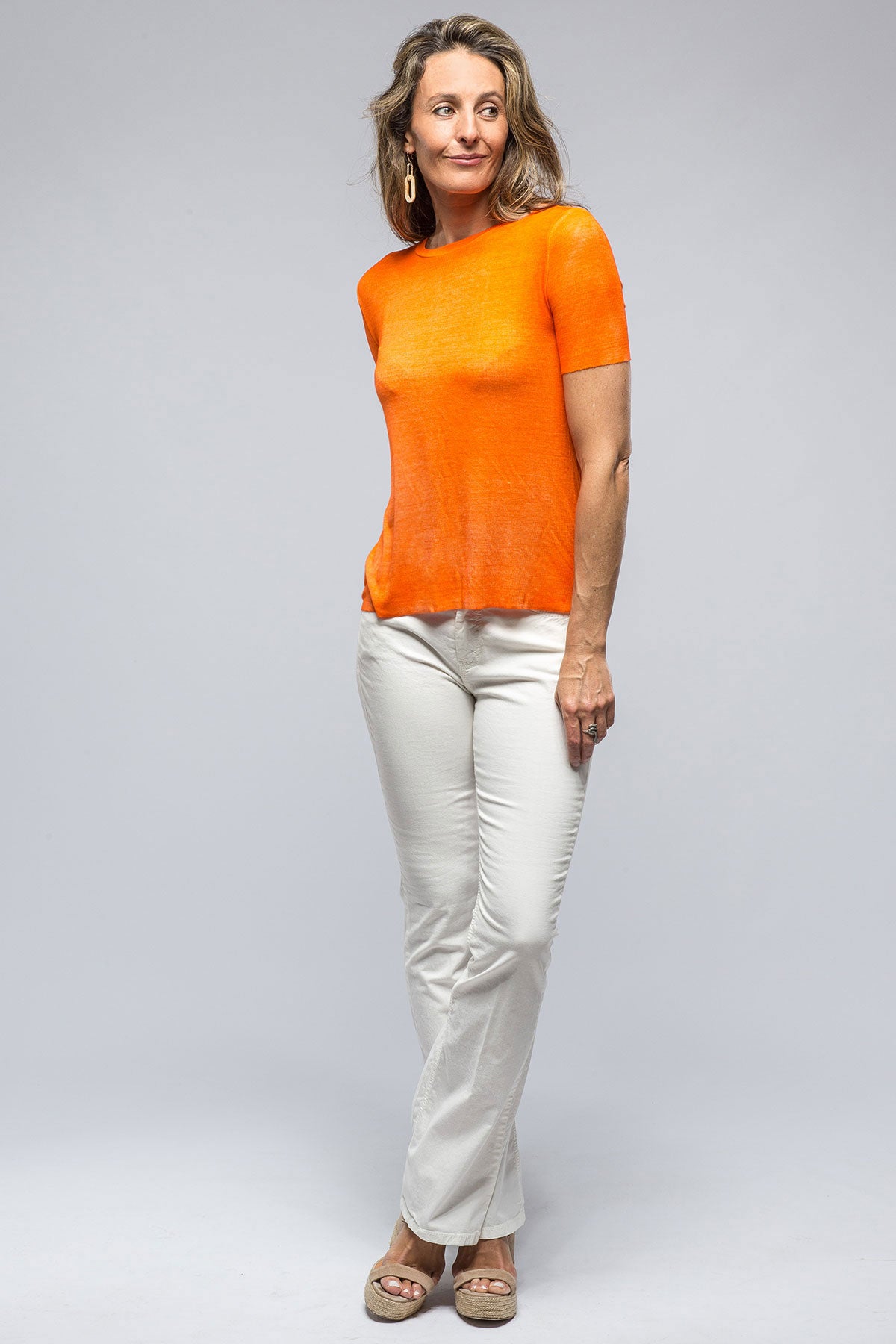 Nina Round Neck Ribbed T-Shirt In Orange | Ladies - Tops | Avant Toi