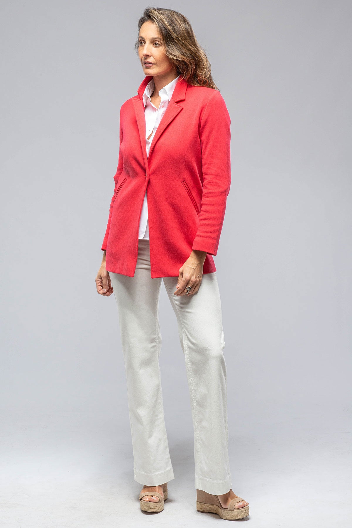 Melanie Single Button Long Jkt In Pink Gloss | Ladies - Tailored - Jackets | Amina Rubinacci