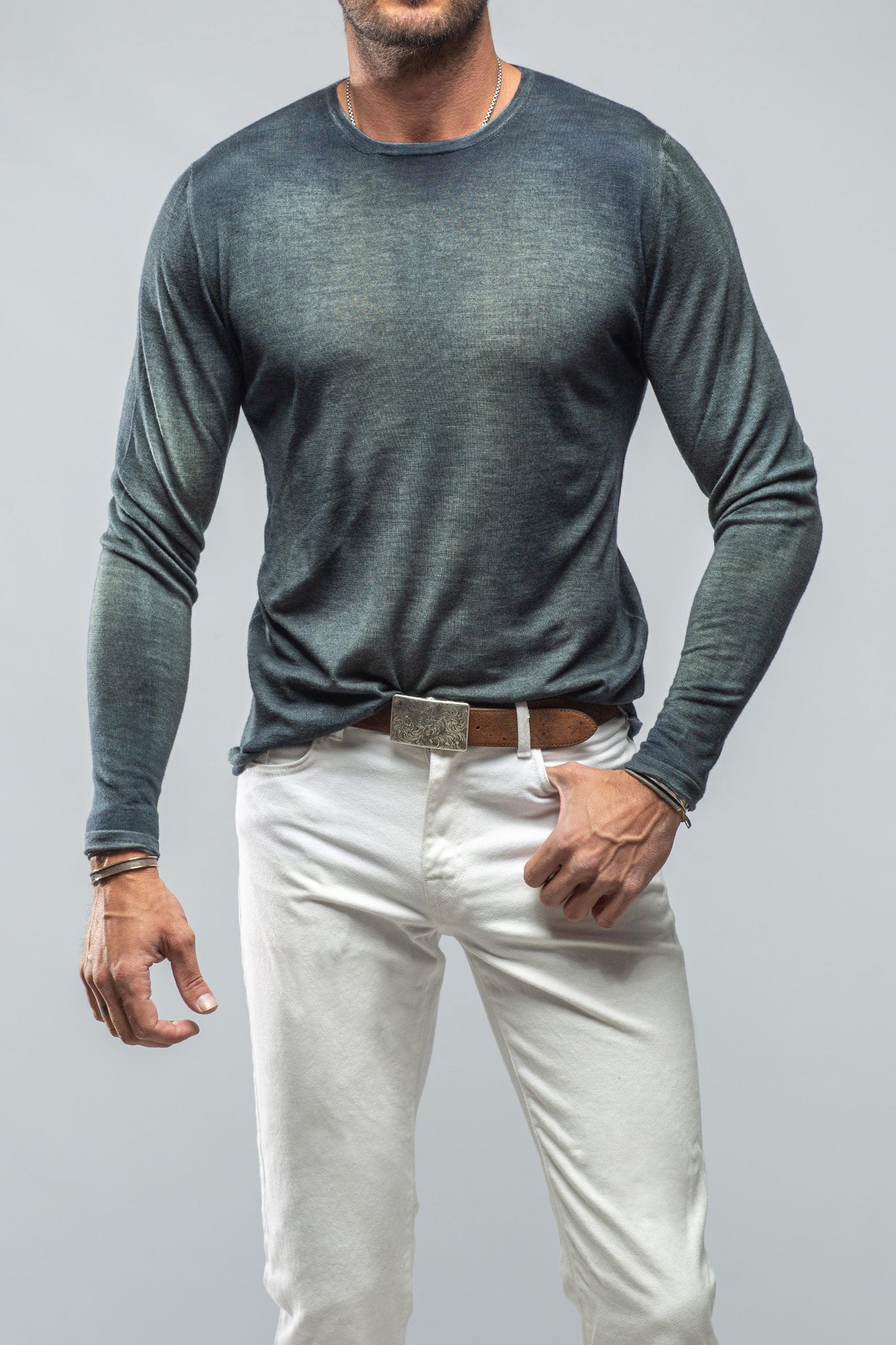 Georgio Cashmere Sweater in Green Blue | Mens - Sweaters | Dune