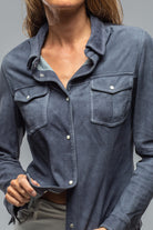 Jessy Suede Snap Shirt in Navy | Ladies - Outerwear - Leather | Gimo's