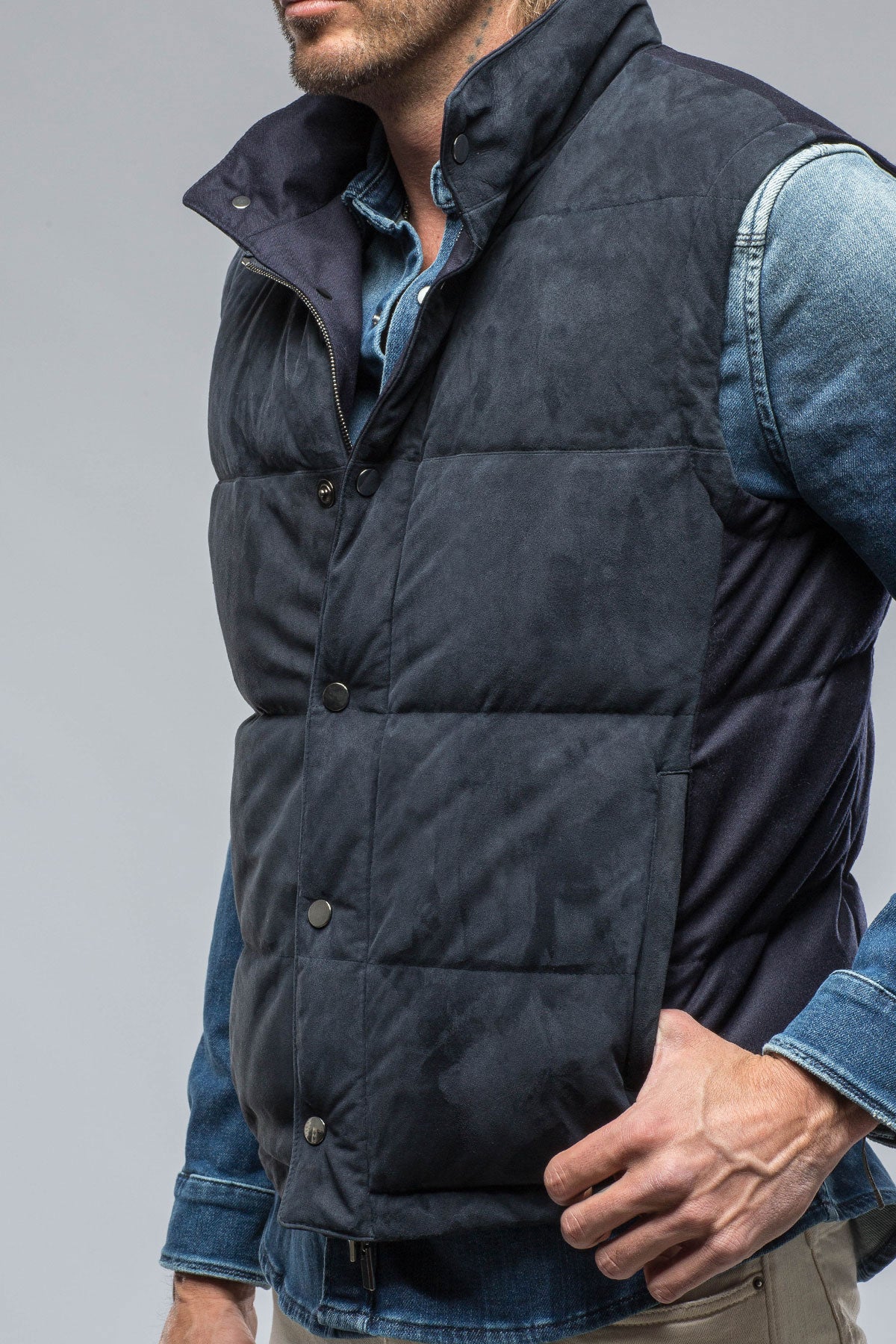 Two Arrows Vest in Navy | Mens - Outerwear - Leather | Gimo's