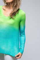 Mimi Micromodal V-Neck Top In Turquoise/Citronella | Ladies - Tops | Avant Toi