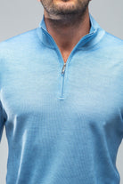 Manzoni Merino Half Zip Sweater in Sky Blue | Mens - Sweaters | Dune