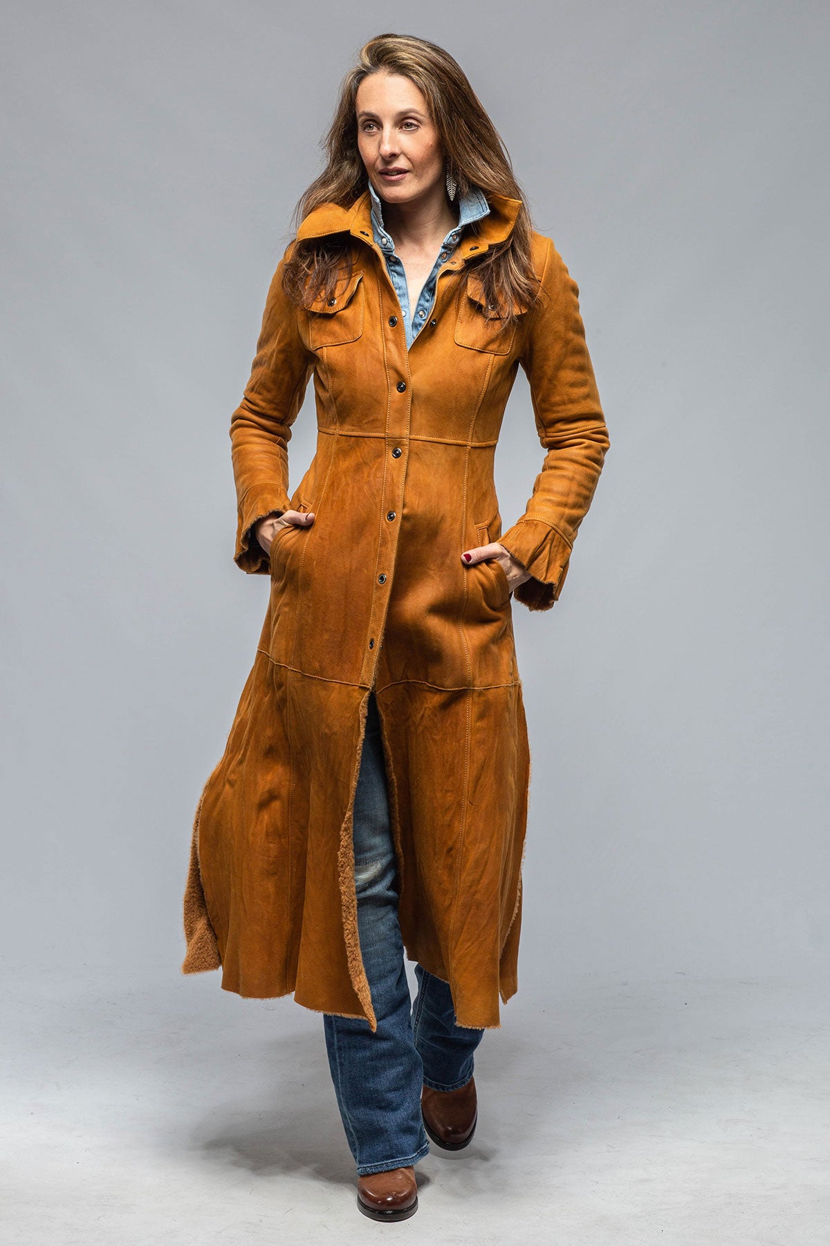 Sheepskin hot sale duster coat